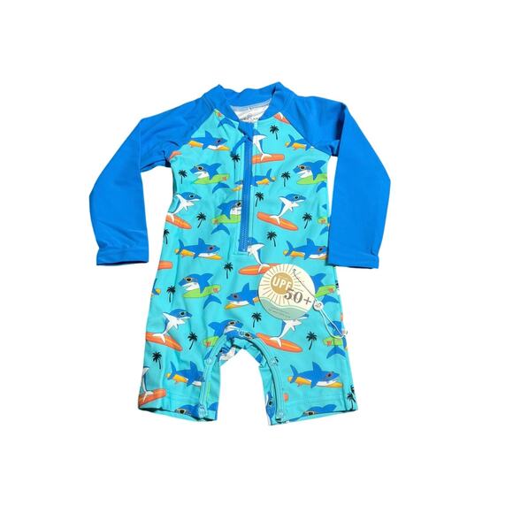 Caden Lane Longsleeve Rash Guard Swim Romper Shortie in Blue, 12-18mos, NWT - Picture 4 of 10
